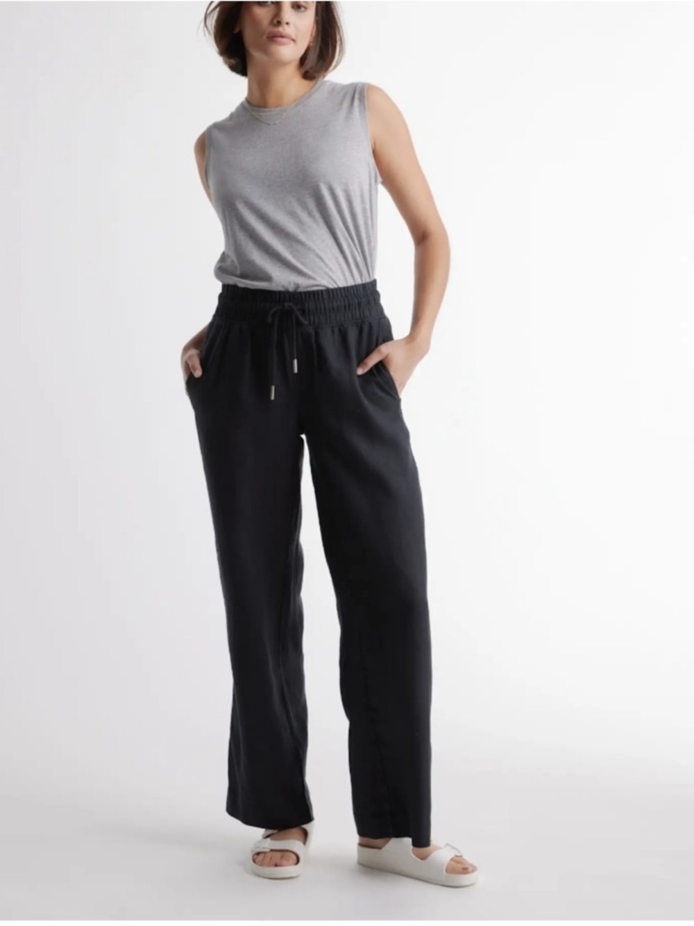 Quince Black Wide-Leg Linen Pants
